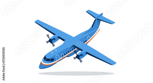 Isometric Blue Turboprop Airplane on White Background