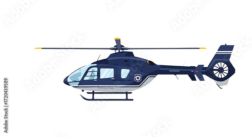 Blue Police Helicopter Vector Illustration on Isolated White Background
