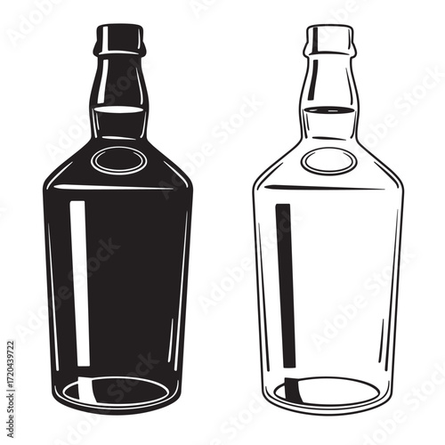 Vintage black and white whiskey bottle vector illustration isolated on white background