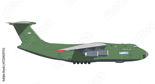 Olive Green Military Cargo Airplane Vector Illustration Isolated on White Background