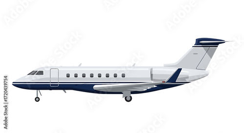 Luxury Private Jet Airplane Isolated on White Background, Vector Illustration