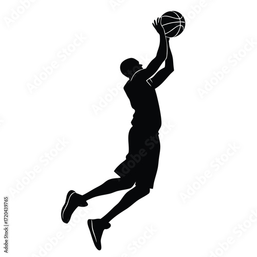 Basketball player dunking with both hands silhouette