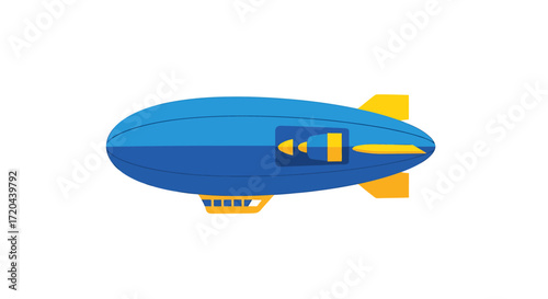 Blue and Yellow Airship Blimp Icon, Isolated Vector Illustration