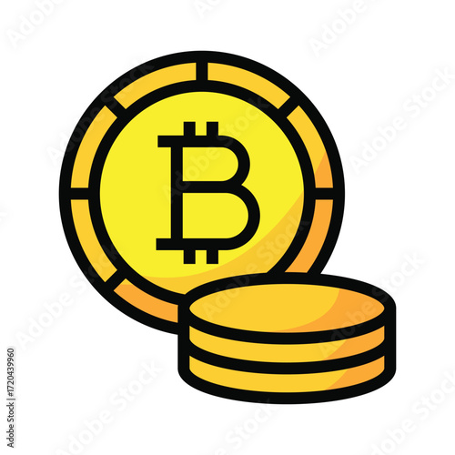 A Bitcoin coin with a stack of coins