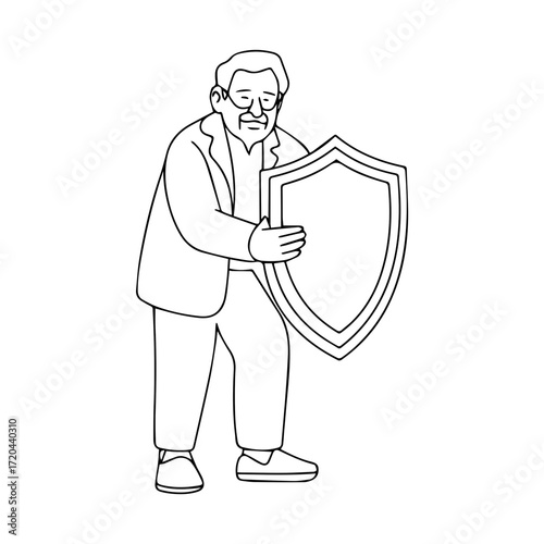 Protecting senior citizens with strong shield, insurance concept illustration, safety and security for retirement planning, elder care assurance, peace of mind design
