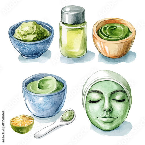 Korean Mud Masks, watercolor painting vector, isolated on a white background.