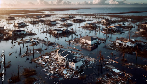 A climate change flood disaster, Ai generated image