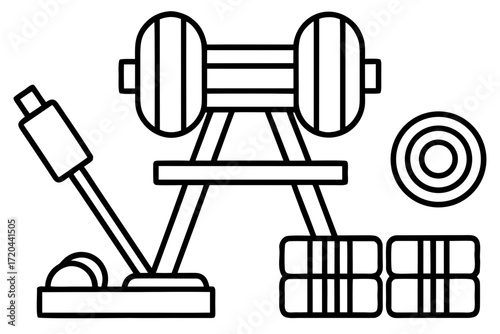 Minimal Line Art Fitness and Gym Equipment Icons Vector on White Background