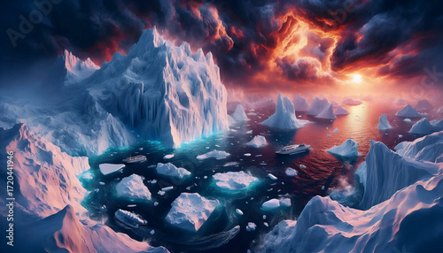 A melting polar ice caps, Ai generated image
