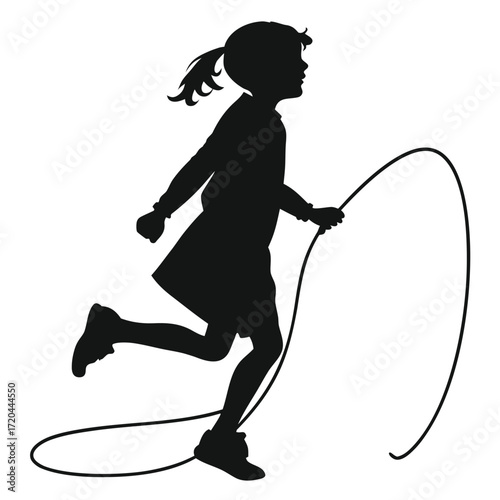 Child skipping with jump rope silhouette