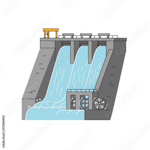 Powerful hydroelectric dam generating renewable energy, illustrating clean power and sustainable technology, ideal for environmental or engineering projects
