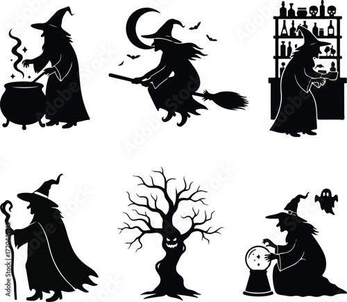 Halloween Witch Silhouette Vector Icon Pack