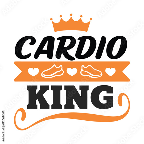 Cardio King Graphic with Crown Shoes and Hearts for Fitness or Gym T-shirt Design