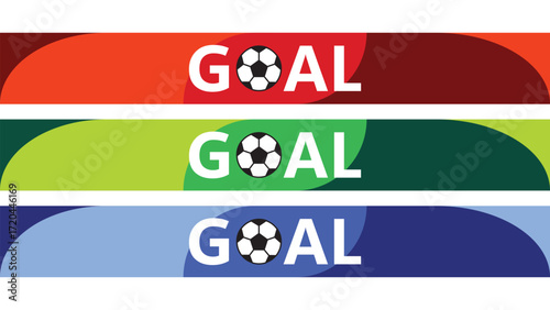 Flat colorful football goal text banners with red green blue shapes for world cup 2026 background