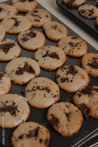 Freshly Baked Chocolate Chip Muffins on Tray