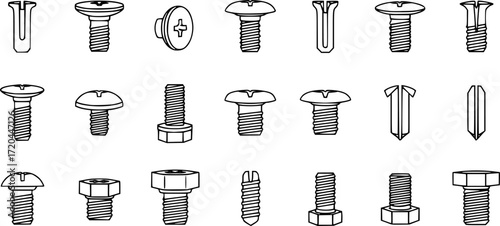 Self-tapping screw icon vector set. Screw illustration sign collection. Bolt symbol or logo.

