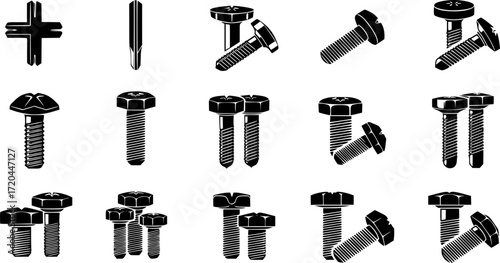 Self-tapping screw icon vector set. Screw illustration sign collection. Bolt symbol or logo.
