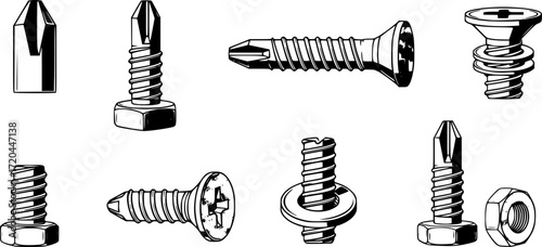 Self-tapping screw icon vector set. Screw illustration sign collection. Bolt symbol or logo.
