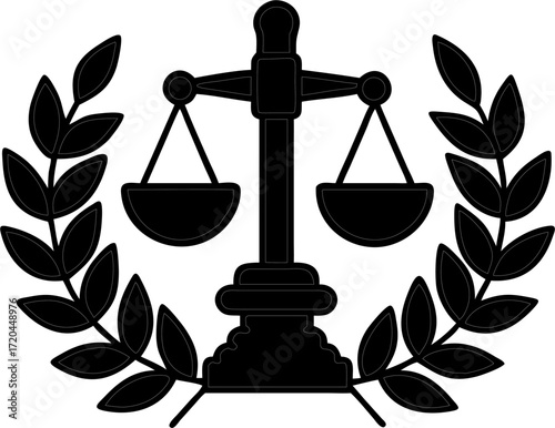 Justice scales emblem laurel wreath symbol legal law justice fairness representation graphic
