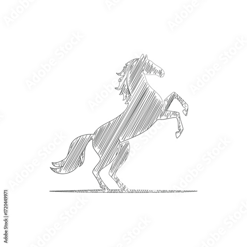 Stylized sketch of rearing horse with dynamic linework evoking freedom and power