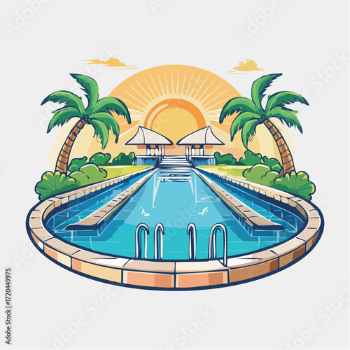 Tropical Resort Pool at Sunset