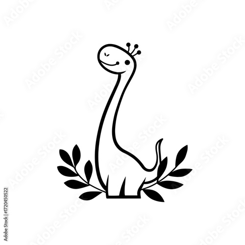 Diplodocus. Diplodocus simple black and white line art vector logo