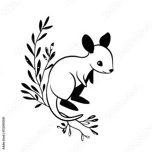 Tree Kangaroo. Tree Kangaroo simple black and white line art vector logo