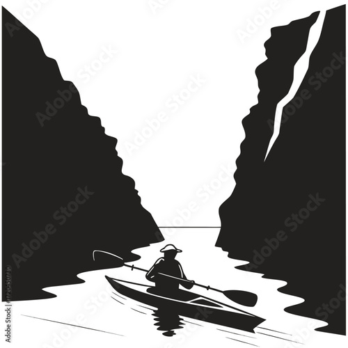 Kayaker entering narrow gorge silhouette