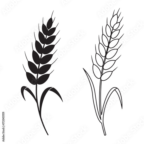 Two stylized wheat stalks in black and white representing agriculture and harvest concepts