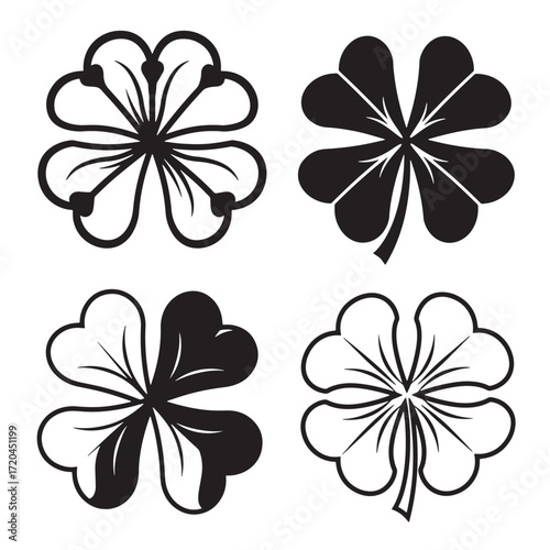 Vector illustration of four different stylized lucky clovers for st patricks day designs