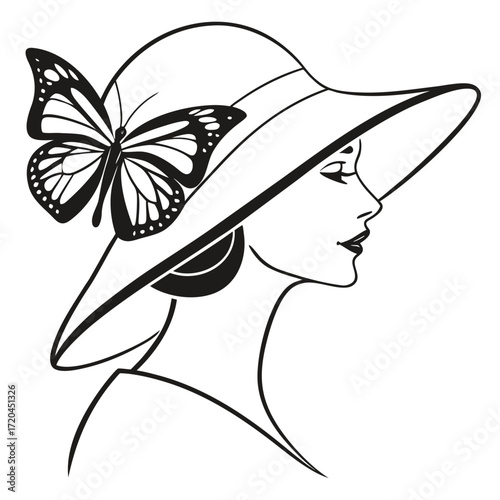 Butterfly resting on sunhat brim silhouette