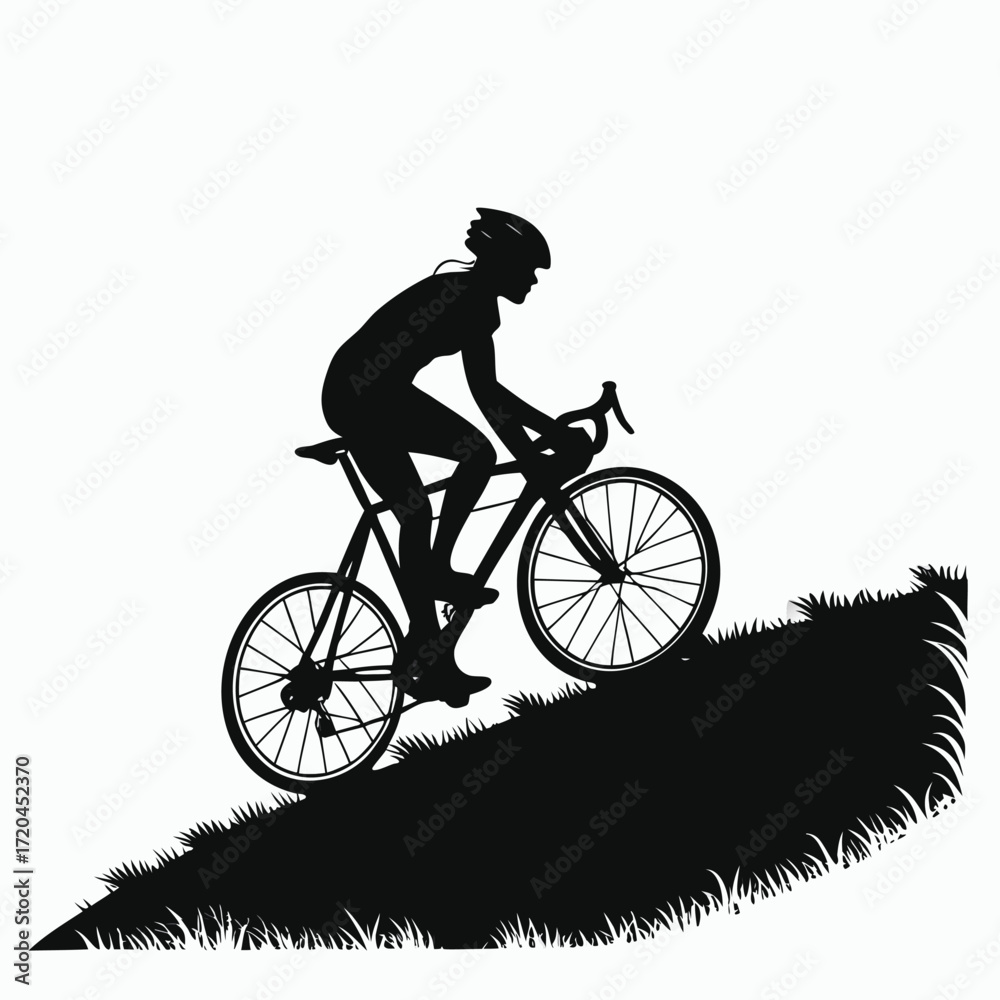 Fototapeta premium Cyclist riding at sunset silhouette