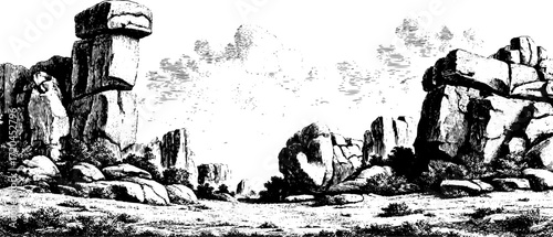 Vintage hand drawn engraving style seamless rocky landscape for retro design