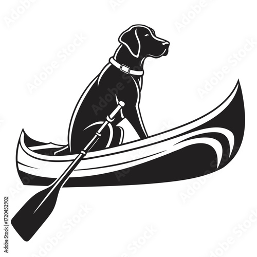 Dog sitting in canoe silhouette