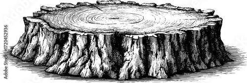 Vintage tree stump annual rings background in engraving style for nature-themed design