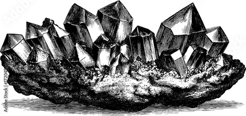 Amethyst mineral crystal cluster vintage sketch for design