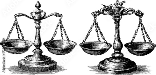 Vintage hand-drawn balance scales sketch for classic design and poster art