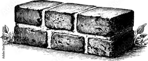 Vintage brick block illustration with retro engraved design for architecture or construction themes