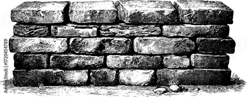 Vintage brick rectangular block sketch for design and decoration