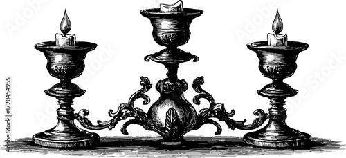 Vintage ornate candlestick holder illustration for retro design and decoration