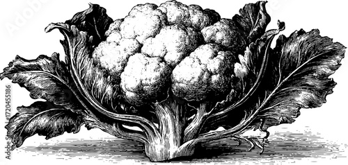 Vintage illustration of cauliflower head engraving for retro design and print