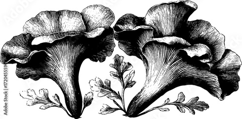 Vintage chanterelle mushroom illustration with funnel shape for design and decoration