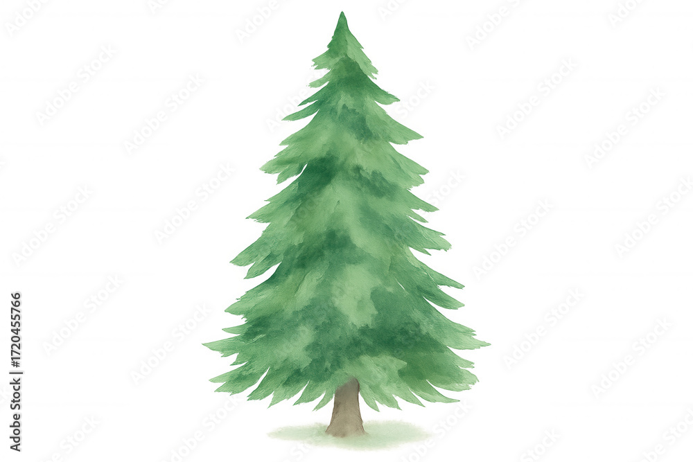 Fototapeta premium Watercolor christmas tree illustration with green branches and snow at base, holiday winter plant