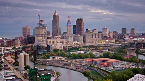 Wallpaper Mural Panoramic view of the cleveland skyline at dusk with river in the foreground Torontodigital.ca