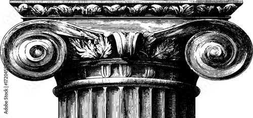 Classical fluted column with ornate capital sketch for architectural design