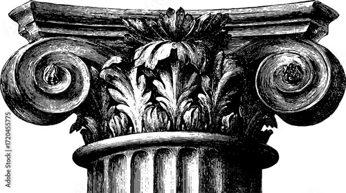 Classical column with fluted shaft and ornate capital - vintage architectural design for decoration