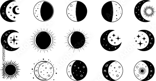 Moon Phase icon vector set. Mystic Celestial illustration sign collection.