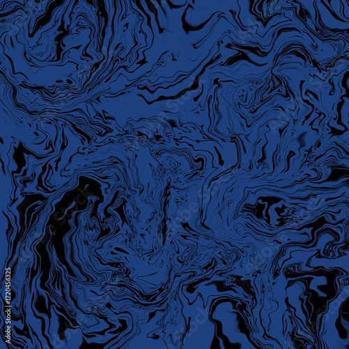 Dark Blue and Black Swirling Liquid Marble Texture Background.