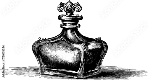 Vintage decanter with stopper in retro engraving style for classic design