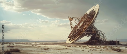Abandoned dish antenna desert landscape